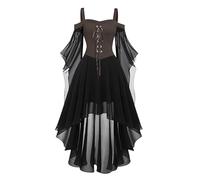 Générique Halloween Costume Women's Gothic Dress Witch Costume Large Size Women's Viking Dress Costume Vampire Renaissance Trumpet Sleeves Corset Adult Carnival Steampunk
