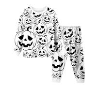 Générique Halloween Culottes 4 Ans Garçons Pyjama d pour Enfants, Manches Longues, col Rond, vêtements de Nuit Confortables et Filles, imprimé à Rayures Noires Blanches(Blanc,3 Ans)