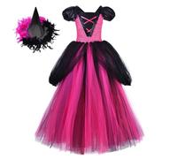 Générique Halloween Déguisements pour Enfants,Medievale Cocktail Rockabilly Dresses Déguisement Enfant Costume Sorcière Robe de Vampire Deguisement Fille Squelette Carnaval Mascarade 3-16 Ans