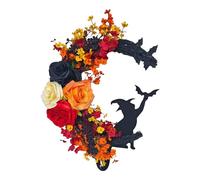 Générique Halloween Door Wreath - 3D Wooden Moon Cat Decoration | Layered Wood Spooky Black Cat Wall Art with Hanging Rope, Festive Design for Front Door Porch Indoor Outdoor Home Party Holiday Decor