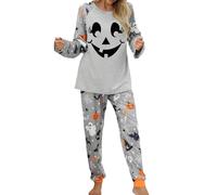 Générique Halloween Ensembles De Pyjamas en Flanelle pour Femmes Douces Pyjama Femmes, vêtements Nuit d Halloween, Tenues détente Confortables, Deux pièces, Body Rouge Foncé(Grey,S)