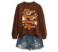 Générique Halloween Film Sweat-Shirt sans Capuche pour Femme, idéal Les fêtes d en Automne et Hiver, avec Un Motif Chauve-Souris Unique Pulls Molletonnés Mignons Femmes(Café,XL)