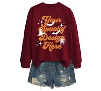Générique Halloween Film Sweat-Shirt sans Capuche pour Femme, idéal Les fêtes d en Automne et Hiver, avec Un Motif Chauve-Souris Unique Pulls Molletonnés Mignons Femmes(Vin,M)
