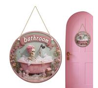 Générique Halloween Front Door Sign, Skeleton Wooden Round Plate, 20x20cm/7.87x7.87 inches Hangable Scene Prop for Porch Wall Window Mantel Bedroom Haunted House Wood 260g with Creepy Ambiance