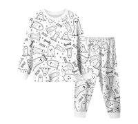 Générique Halloween Garçons Robe De Nuit Bain Manches Courtes Pyjama d pour Enfants, Longues, col Rond, vêtements Confortables et Filles, imprimé à Rayures Couches-Culottes Enfants(Blanc,3 Ans)
