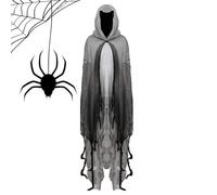 Générique Halloween Ghost Costume Cape for Adults | Fabric, 155cm Length, 185cm with Hat | Witch Cloak for Haunted House & Horror Party | Scary Robe Costume F́Or Men & Women