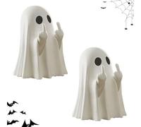 Générique Halloween Ghost Figurine - Spooky Resin Middle Finger Statue, Cute Finger Ghost Ornaments, Best Gifts for Indoor & Porch Halloween Decor (2PCS)