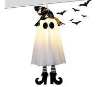 Générique Halloween Ghost Light, Halloween Ghosts Pendant Decorations Lamp, 18.11x6.5 inches Outdoor Lighted Ornaments, Weatherproof LED, White, Battery Operated, Garden Lawn Porches Patio,