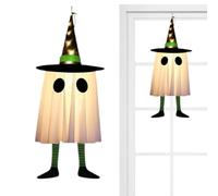 Générique Halloween Ghost Ornament, Glowing Pendant, Witch Hat Tree Decor | Glowing Ghost Pendant with Witch Hat - Perfect for Tree, Courtyard, Porch, Living Room, Wall, Patios, Yard