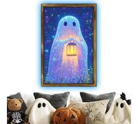 Générique Halloween Ghost Wall Art, Luminous Ghosts Posters Wall Art, Wooden Framed Spooky Artwork Prints, Glow-in-the-Dark Decorative Pictures for Bathroom, Bedroom, Kitchen, Haunted House, Party