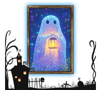 Générique Halloween Ghost Wall Art, Luminous Poster Prints, Wooden Framed Artwork, Glow-in-the-Dark Effect, Spooky and Decorative for Bathroom, Bedroom, Kitchen, Haunted House, Party Decor