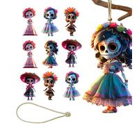 Générique Halloween Hanging Decorations - 10pcs Gothic Horror Doll Ornaments | Acrylic 2D Ghost & Skeleton Figures, 5m Rope for Indoor Outdoor Party, Home Offìce Window Fireplace Garden Decoř