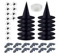 Générique Halloween Hats, Witches Ornaments, 12x Black Wizard Decor Set with Spiders Bats Details, Haunted House Tree Accessories for Holiday Party Supplies and Themed Events, 13.39x7.48 Inches