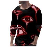 Générique Halloween Hauts Sexy Noirs pour Hommes T-Shirt à Manches Longues et col Rond Hommes, décontracté, la Mode, avec thème oculaire imprimé, célébration Pulls Grande Taille(Brick Rouge,S)