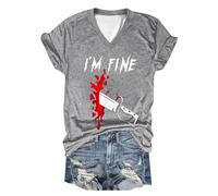 Générique Halloween Hauts Tuniques pour Femmes en Coton Je Vais Bien t-Shirt Sanglant avec Chemise de d éclaboussures Costume Pull Polaire Enfant(Grey,XXL)