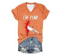 Générique Halloween Hauts Tuniques pour Femmes en Coton Je Vais Bien t-Shirt Sanglant avec Chemise de d éclaboussures Costume Pull Polaire Enfant(Orange,S)