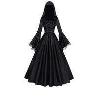 Générique Halloween Hexenkostüm - Gothic Verkleidung Mit Kapuze,Halloween Hexenkleid Set, Hexenkostüm Für Frauen, Hexenverkleidung Für Tochter Freundin Freunde Escape Room Cosplay Event Theater