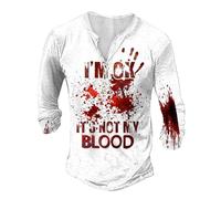 Générique Halloween Hommes Tops Habillé Décontracté Été T-Shirt à Manches Longues boutonné sur Le thème Sanglant imprimé pour sous-vêtements en V(Vin,XXL)