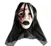 Générique Halloween Horreur Effrayant Nonne Masque En Plastique Noir Perruque Maille Capuche Sanglante Impression Plein Visage Masque Pour Adulte Mascarade Fantôme Thème Party
