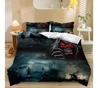 Générique Halloween Housse De Couette Mort Cimetière Zombies Enfant 3D Imprimé 240x260cm 3 Pièces Parure De Lit en Microfibre, Parure De Couette avec Fermeture Éclair Et 2 Taies D'Ore