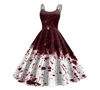 Générique Halloween Jupe Bouffante Robe à Bretelles décontractée pour Femmes, Mode rétro imprimée drôle, Mini Plissée Écossaise(Light Rose,XXL)