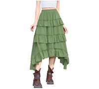 Générique Halloween Jupe Noir Longue Fendue Costume d Halloween, mi-Longue rétro de Style Cour médiévale, 2025 Ouverte sur Côté(Vert,XL)