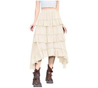 Générique Halloween Jupe Noir Longue Fendue Costume d Halloween, mi-Longue rétro de Style Cour médiévale, 2025 Ouverte sur Côté(Beige,XL)