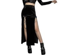 Générique Halloween Jupe Satin Homme Robe Longue de Style Punk pour Femme Party Taille Haute Slim Bow Fendue Sexy Tartan(Le Noir,L)