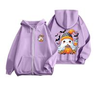 Générique Halloween Manteaux Longs pour Mode Féminine Sweat-Shirt à Capuche Manches Longues et Fermeture éclair Femme, décontracté, imprimé, avec Poche Cardigan Pull Homme(Violet,S)