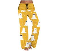 Générique Halloween Mini Short Cuir Pantalon décontracté à Jambes Larges pour Femmes, thème de Mode Halloween, imprimé en Polyester, épissage, Confortable Leggings Lot 3 Femmes(Jaune,S)