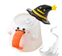 Générique Halloween Mug, Ghost-Themed Mugs with Lid and Handle, Festive Ceramic Drinkware, Fun Party Supply Design for Tea, Restaurant, Hotel, Home, Counter, Apartment, Black and Orange