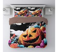 Générique Halloween Orange Citrouille Bonbon Rétro Halloween Couette Housse et Facile d'entretien Parure de Couette avec Fermetures éclair avec Taie Oreiller 220 x 240cm