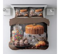 Générique Halloween Orange Gâteau Bonbon Citrouille Toile D'araignée parures de lit Microfibre Couette Housse avec Fermetures éclair avec Taie Oreiller 240 x 260cm