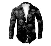 Générique Halloween Pack T-Shirts Hommes Chemise à Manches Longues pour Hommes, imprimé Halloween, célébration Amusante en V(Grey,3XL)