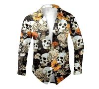 Générique Halloween Pack T-Shirts Hommes Chemise à Manches Longues pour Hommes, imprimé Halloween, célébration Amusante en V(Orange,XXL)