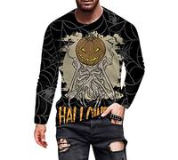 Générique Halloween Packs Chemises pour Hommes Mens Casual Crew Neck 3D Digital Printing T-Shirt à Manches Longues Shirt Top Blouse Pack T-Shirts(Le Noir,L)