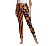 Générique Halloween Pantalon Large Ado Fille de Yoga imprimé pour Femme, Legging d entraînement Taille Haute Extensible et Confortable Leggings Jean Élastique Grande(Orange,L)