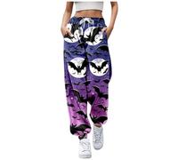 Générique Halloween Pantalon Peintre de survêtement C pour Femmes, Poche, Taille Haute, Sport, Fitness, Jogging Actif Leggings Jupe Satin(Dark Violet,XL)