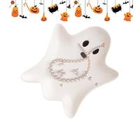 Générique Halloween PlatesGhost Shape Trinket Dish, 13.2x11.3x1.7cm Trinket Tray, Ceramic Jewellery Dish| Home Decor for Birthday Food Fall Fruit Serving Snack-Time Bedroom Thanksgiving Dressing