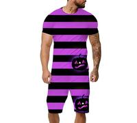 Générique Halloween Polaire Sweat Capuche Homme Ensemble pour hommes amusant imprimé à manches courtes avec short poche de sport décontracté Rose Zippé Vers Haut(Violet,3XL)