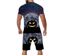 Générique Halloween Polaire Sweat Capuche Homme Ensemble pour hommes amusant imprimé à manches courtes avec short poche de sport décontracté Rose Zippé Vers Haut(Marine,XL)