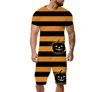 Générique Halloween Polaire Sweat Capuche Homme Ensemble pour hommes amusant imprimé à manches courtes avec short poche de sport décontracté Rose Zippé Vers Haut(Or,XL)