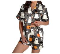 Générique Halloween Pole Dance Ensemble Pyjama à Manches Courtes et Short imprimé pour Femme Accessoire Sexy Hot Homme(Grey,XXL)