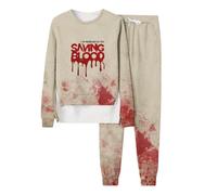 Générique Halloween Portefeuille Carte Identité Française Sweat à capuche manches longues et pantalon pour femme, survêtement la mode, imprimé monogramme sanglant d halloween, col rond(Vin,M)