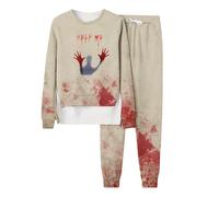Générique Halloween Portefeuille Carte Identité Française Sweat à capuche manches longues et pantalon pour femme, survêtement la mode, imprimé monogramme sanglant d halloween, col rond(Rouge,XL)