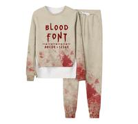 Générique Halloween Portefeuille Carte Identité Française Sweat à capuche manches longues et pantalon pour femme, survêtement la mode, imprimé monogramme sanglant d halloween, col rond(Rose,M)