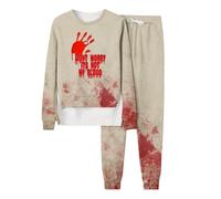 Générique Halloween Portefeuille Carte Identité Française Sweat à capuche manches longues et pantalon pour femme, survêtement la mode, imprimé monogramme sanglant d halloween, col rond(Le noir,XXL)