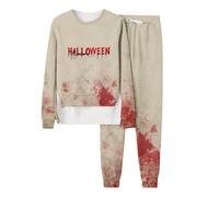 Générique Halloween Portefeuille Carte Identité Française Sweat à capuche manches longues et pantalon pour femme, survêtement la mode, imprimé monogramme sanglant d halloween, col rond(Rose vif,XXL)