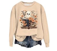 Générique Halloween Pull Plaid Couverture Polaire Sweat à Capuche sans imprimé col du Cou décontracté pour Femme Habit Gothique Ado Fille(Beige,M)