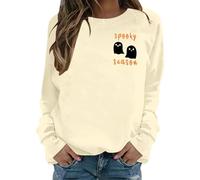 Générique Halloween Pull pour Femme Design Loose Impression Spooky Season Manches Longues Col Rond Sweat Confortable Idéal Célébration Halloween Vêtement Casual Femme